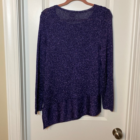 2/$18 Chico’s asymmetrical hem purple sweater with metallic threads - Picture 5 of 5